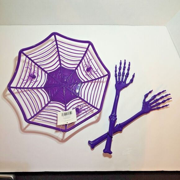 Novelty Bowl Tong Set Spider Web Insect Skeleton Bones Holiday Party Tableware - Picture 4 of 16